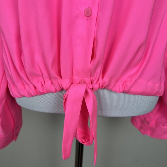 Express Shirt Top Women Large Relaxed Portofino Tie Front Button Long Sleeve NEW - Picture 5 of 13